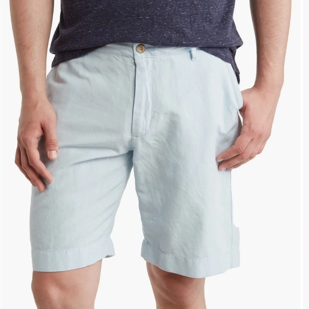 Faherty Men's Malibu Linen & Cotton Chino Shorts Light Blue 40 NEW 1622